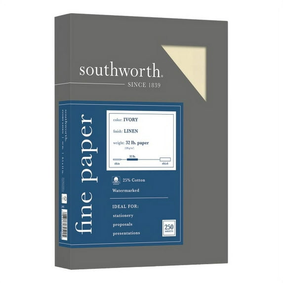 25% Cotton Linen Business Paper, 32 Lb, 8.5 X 11, Ivory, 250/pack | Bundle of 5 Boxes