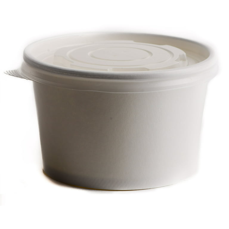 25 Count] 12 oz Disposable White Paper Soup Containers with Plastic Lids -  Half Pint Ice Cream Containers, Frozen Yogurt Cups, Restaurant, Microwavable,  Take Out, to Go Deli Containers, Recyclable 