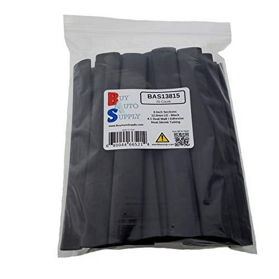 (25 Count) 12mm - 6 Inch Sections - Black 4:1 Heat Shrink Tubing Dual Wall Adhesive Lined, Automotive & Marine