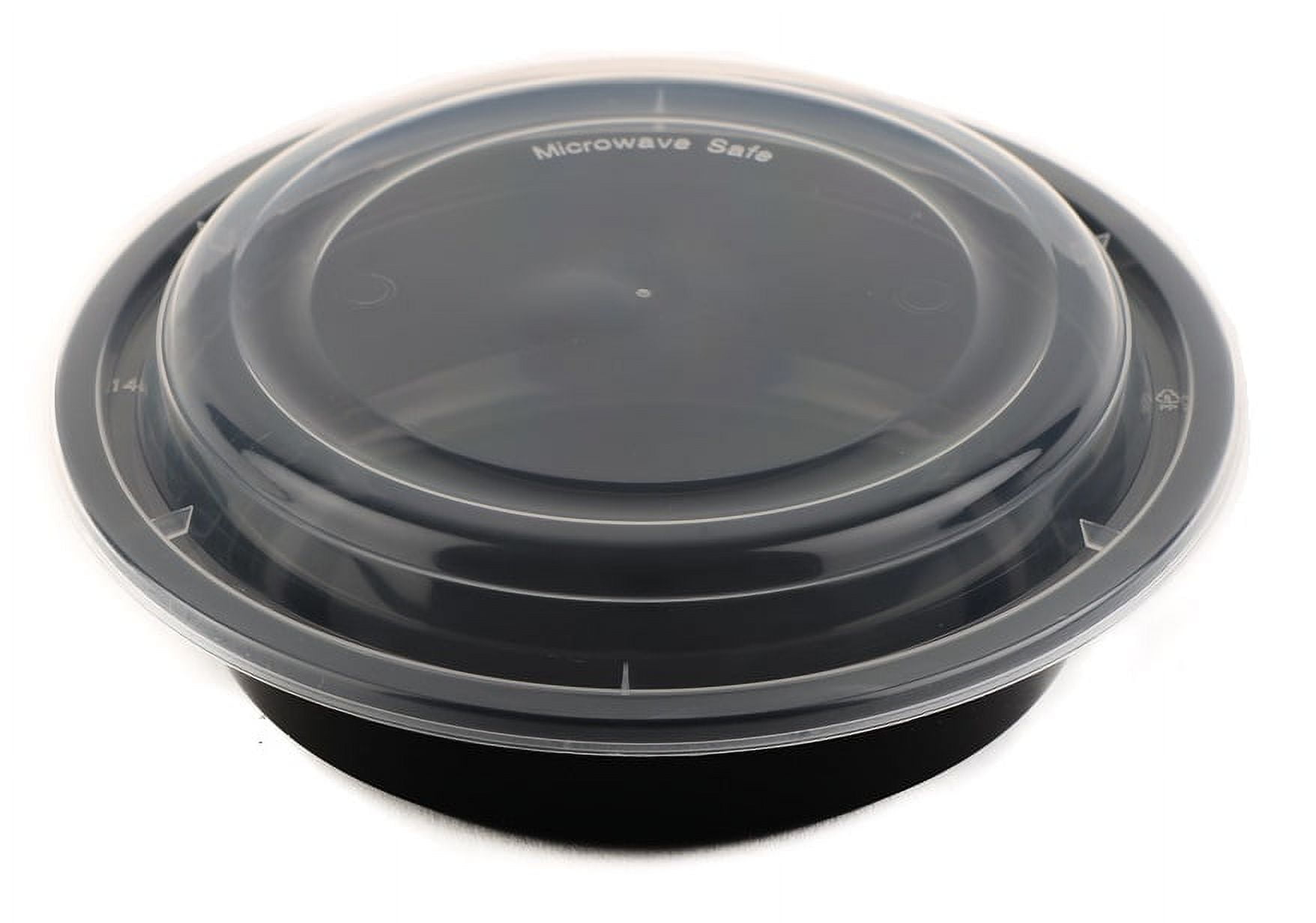 [25 Count] 16 oz Black Plastic Meal Prep Containers with Lids - Round Food Storage Container Microwave Safe - BPA-Free, Stackable, Reusable