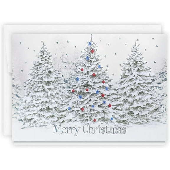 25 Count Card Pack, Christmas Cards with Lined Envelopes (Wintry Christmas Woods), For Business or Consumer