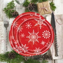 25-Count Christmas Snowflake Party Plates - Disposable Winter Holiday Tableware Xmas Tree Design Birthday Dinner Party Supplies(A)