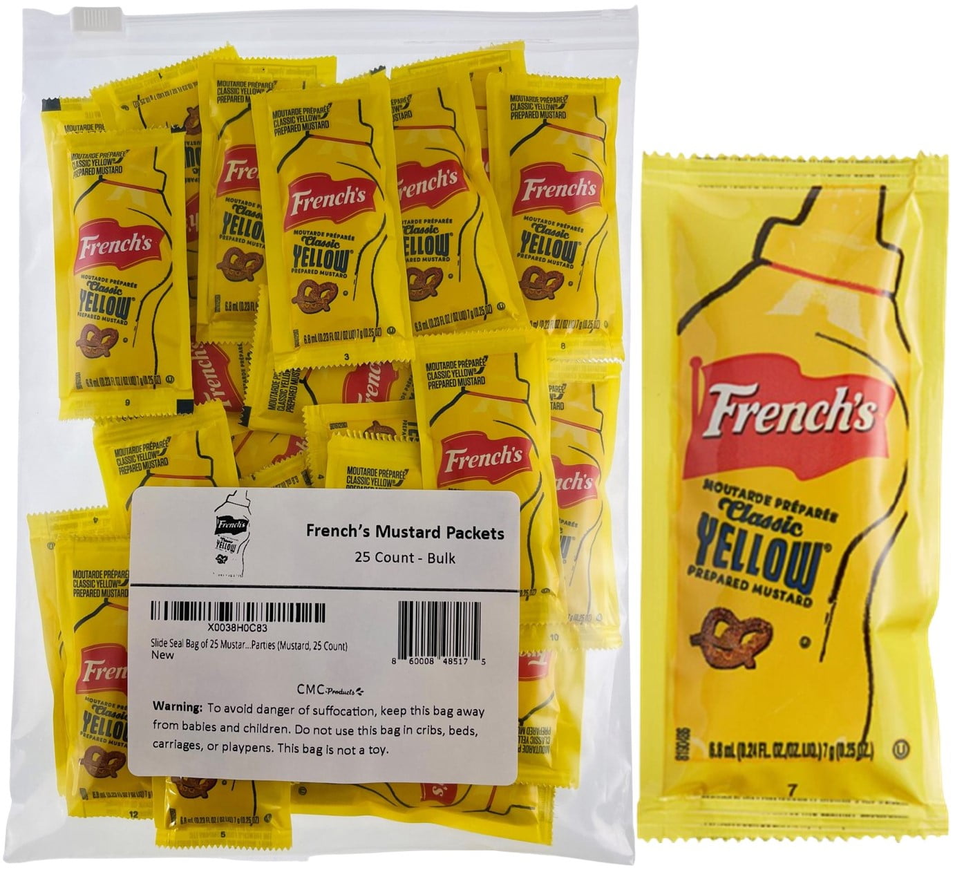 25 Count Frenchs Mustard Packets Single Serve Mustard Condiment