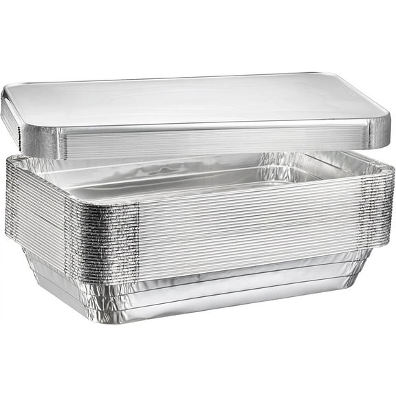 (25 Count) Full Size Deep Steam Table Pans With Lids | Foil Pans with Lids | Disposable Food Containers for Baking, Freezing, and Storage (21” x 13” x 3”)