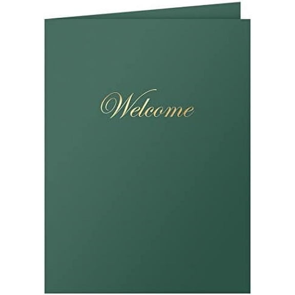 , 25 Count, Green, Welcome Pocket Folders, Gold Foil Stamped, for HR Professionals (9 x 12)$$Office