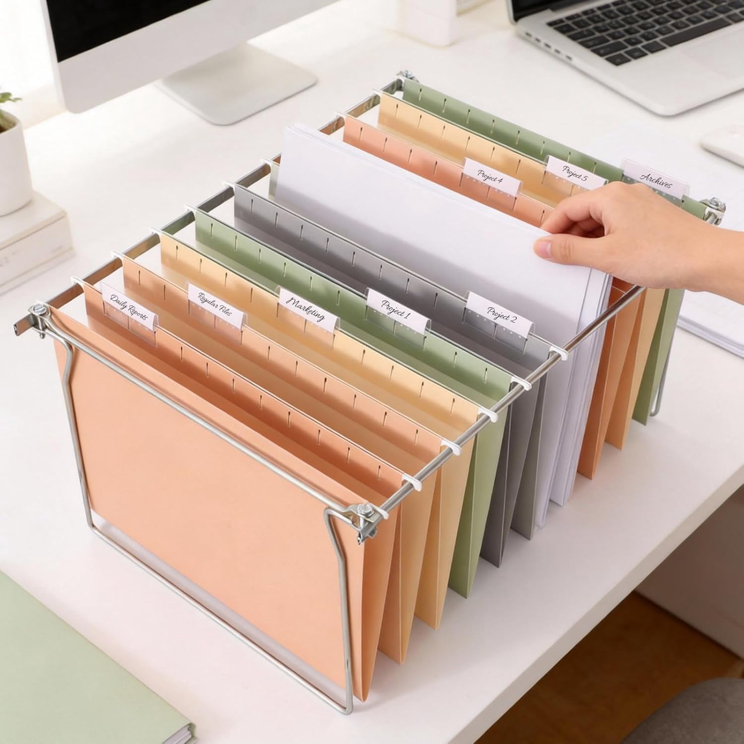 25 Count Hanging File Folders, Pastel Colors, Hanging File Folders Letter Size, Hanging Folders with 1/5-cut Tabs, Designed for Bulky Files, Filing Cabinets, Medical Charts
