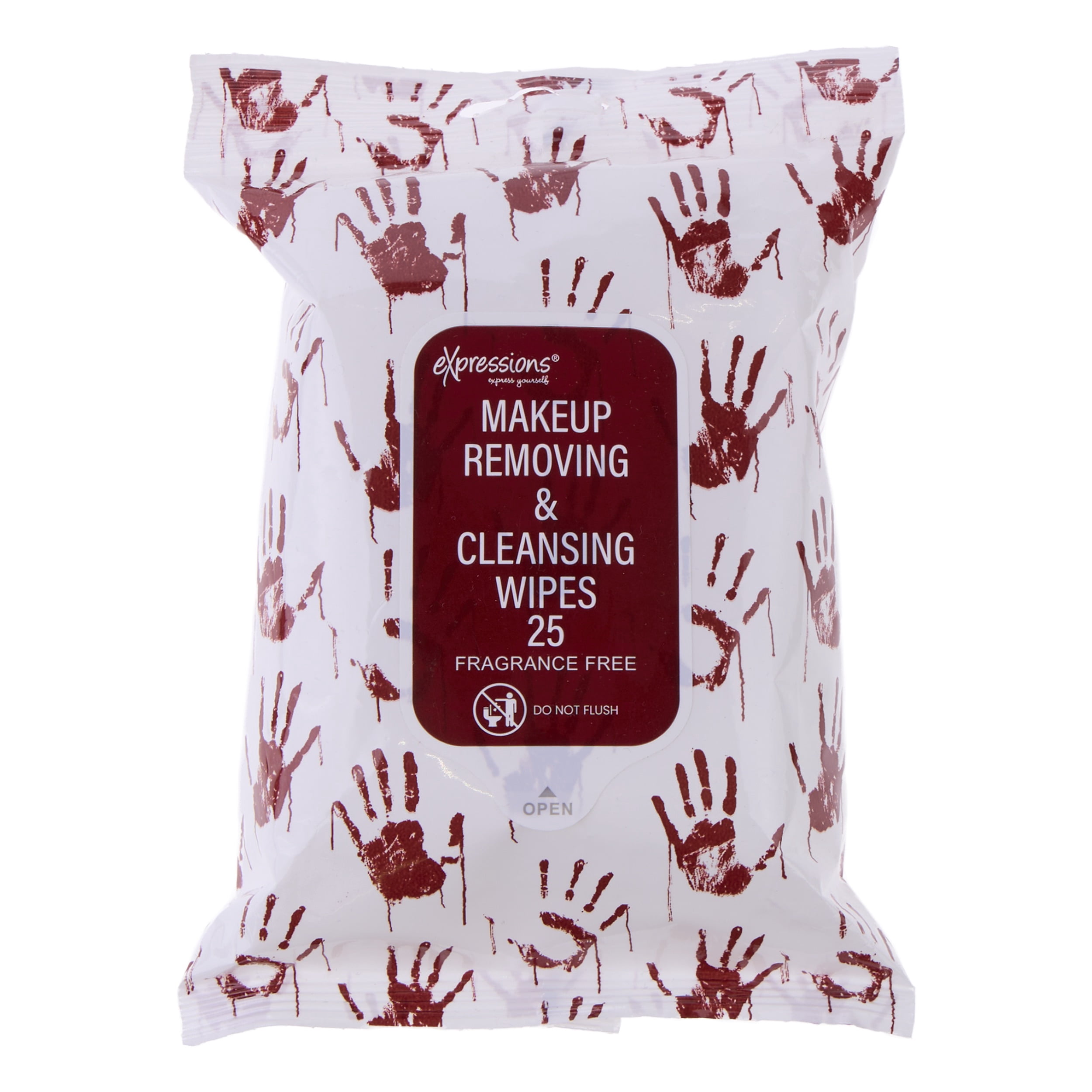 25 Count Makeup Removing Wipes Bloody Hands Packaging, Almar