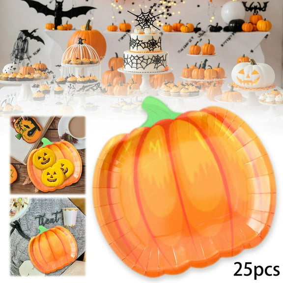 25 Count Pumpkin Shaped Paper Plates 7 Inch Disposable Halloween Party Supplies Seasonal Dessert PlatesforCandy Cookies And Snacks Bulk Holiday Themed TablewareforFestive Gatherings