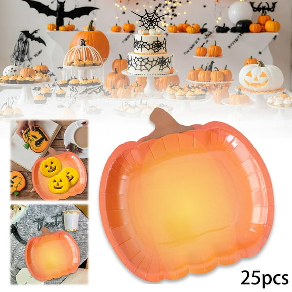 25 Count Pumpkin Shaped Paper Plates 9 Inch Large Disposable Halloween Party Supplies Seasonal Dinner PlatesforMeals Snacks And Desserts Bulk Holiday Themed TablewareforFestive Gatherings