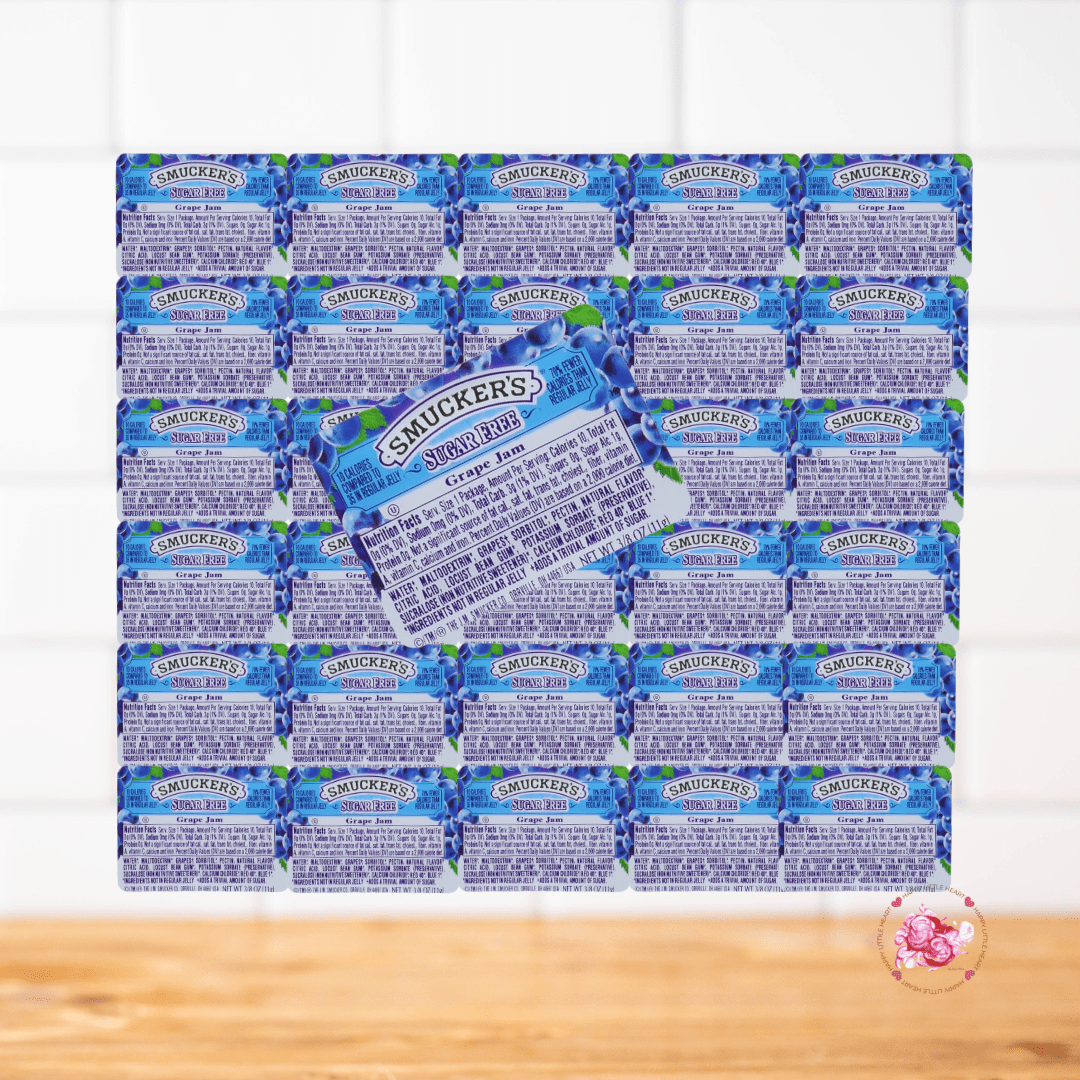 25 Count Sugar Free Grape Jelly Single Serve Cups, Individual Portion Packs for Breakfast, Lunch, and Travel, Packaged by Happy Little Heart