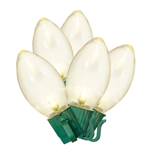 25Count Warm White Ultra Bright LED C9 Christmas Lights with Green