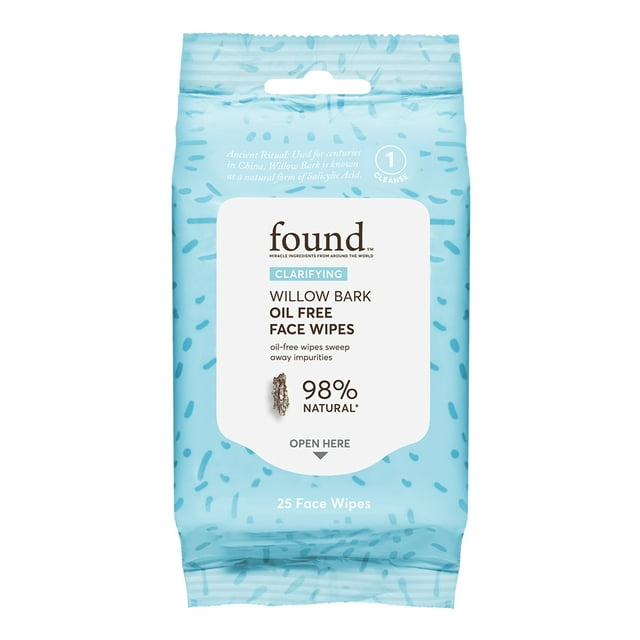 25 Count, found Clarifying Willow Bark Oil Free Face Wipes