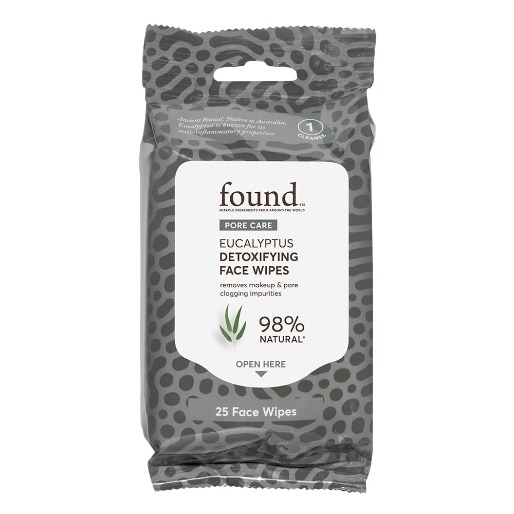 25 Count, found Pore Care Eucalyptus Detoxifying Face Wipes