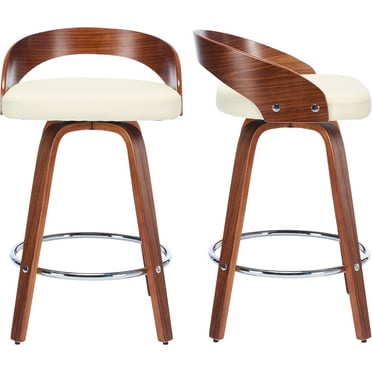 25" Counter Height Bar Stools Set of 2, Wood & PU Leather Counter Stools, Modern Swivel Bar Stools for Kitchen Counter Island, Barstool Chairs, Sillas Para Barra de Cocina (Beige, 2 Pcs)