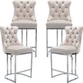 thumbnail image 1 of 25" Counter Height Bar Stools Set of 4, Velvet Counter Stools for Kitchen Island, Tufted High Chair with Backs, Fabric Upholstered Modern Barstools for Pub Cafe, Chromed Metal Legs (Beige, 4Pcs), 1 of 12