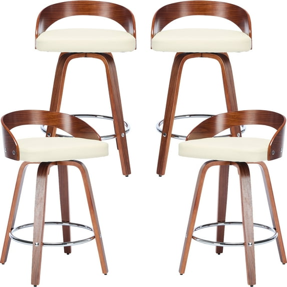 25" Counter Height Bar Stools Set of 4, Wood & PU Leather Counter Stools, Modern Swivel Bar Stools for Kitchen Counter Island, Barstool Chairs, Sillas Para Barra de Cocina (Beige, 4 Pcs)