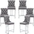 thumbnail image 1 of 25" Counter Height Bar Stools Set of 6, Velvet Counter Stools for Kitchen Island, Tufted High Chair with Backs, Fabric Upholstered Modern Barstools for Pub Cafe, Chromed Metal Legs (Gray, 6Pcs), 1 of 12