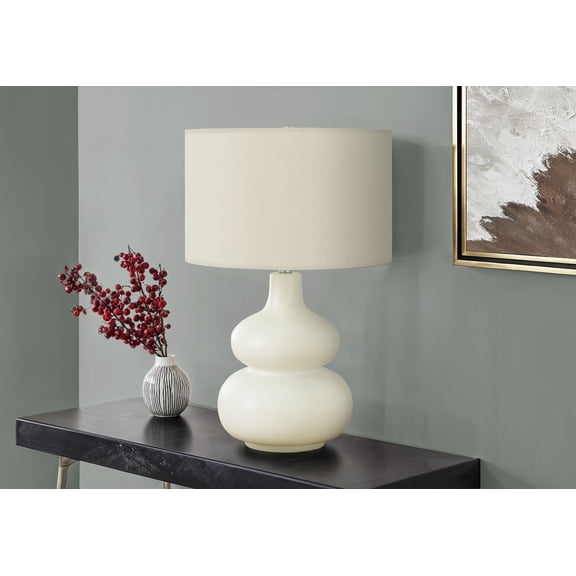 25" Cream Ceramic Table Lamp with Ivory Shade - Contemporary Bedside Lamp