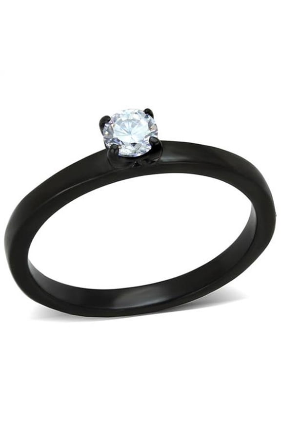 .25 Ct Round Cut AAA Zirconia Black Stainless Steel Engagement Ring Women's Size 8