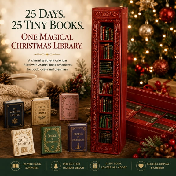25‑Day Magical Christmas Library Mini Book Advent Calendar 2026, Openable Tiny Book Novelty Surprise Gift for Book Lovers, Kids, Teens, Collectors for Christmas Home & Tree Decor