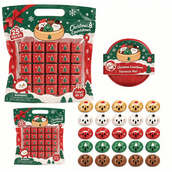 25 Days Christmas Dumpling Squishies Mystery Bag - 1.2 Inch Mini Squeeze Bao Steamer Toy Sensory Stress Relief Fidget Gifts for Holiday Surprise Gift