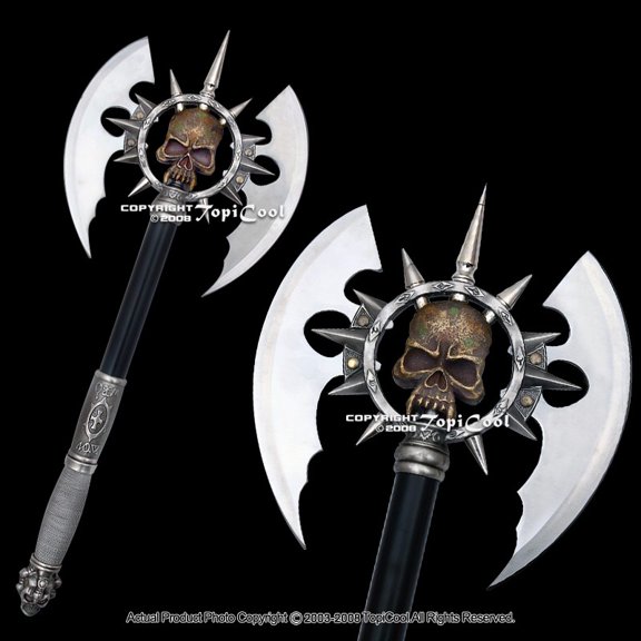 25" Death's Head Skull Fantasy Battle Hero Axe Hatchet with Display Plaque Sharp