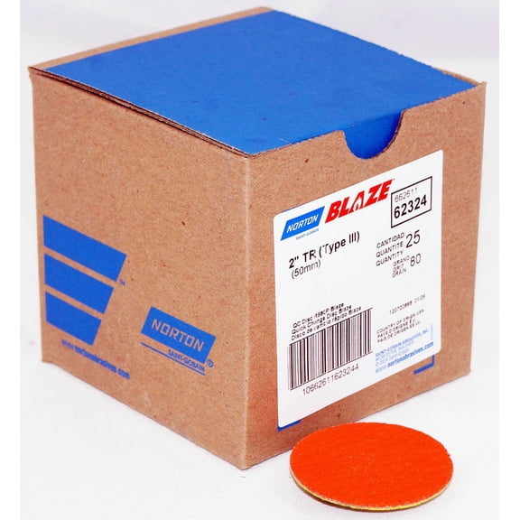 25 Discs - 2" Norton Blaze Cloth QC Disc TR (Type III) 80 Grit R980P - 62324