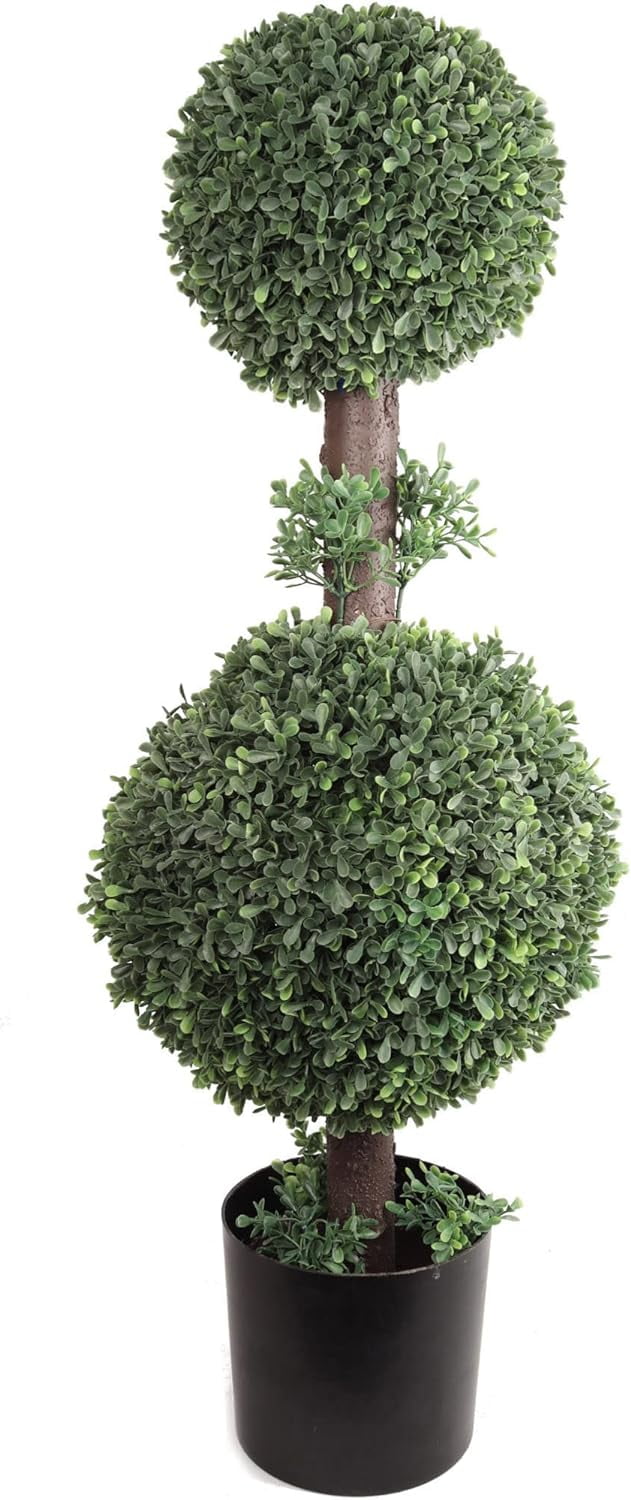 25" Double Ball Topiary Tree in Black Pot UV Resistant Indoor