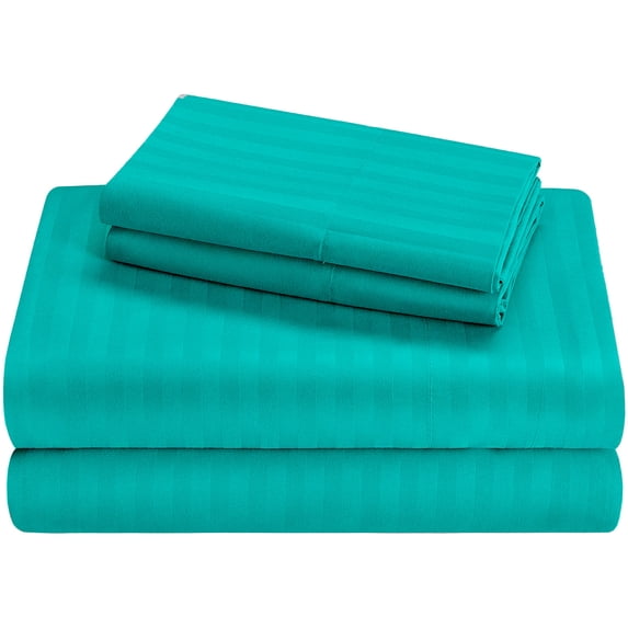 25" EXTRA DEEP POCKETS- Pure Giza Cotton (Cal-King Size) Striped Pattern Bed Sheets Set- 300-TC Bedding – Cal-King Size Bed, Cal-King Sheets - Turquoise Blue Stripe