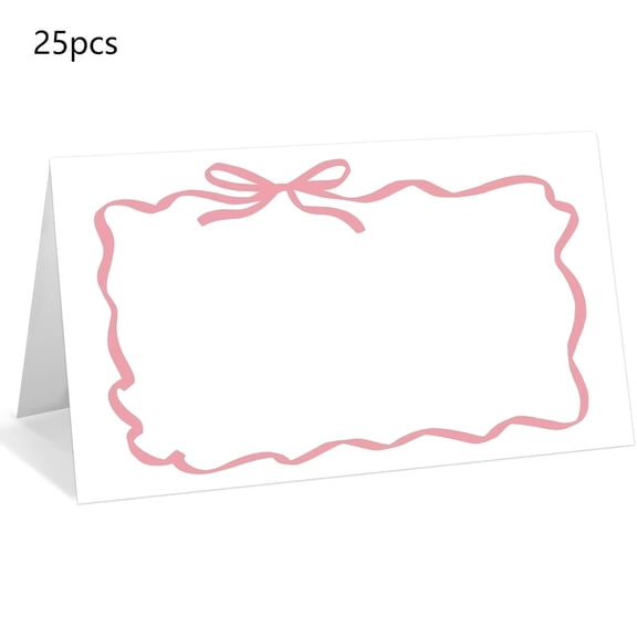 25 Elegant Red Bow Wavy Border Place Cards - Customizable Table Cards for Weddings, Birthdays, and Baby Showers