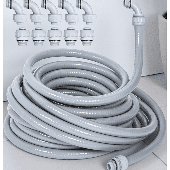 25 FT 1/2 Inch Flexible Non-Metallic Liquid Tight Conduit Kit, PVC Electrical Conduit with 5 Straight and 5 Angle Fittings for Outdoor Use