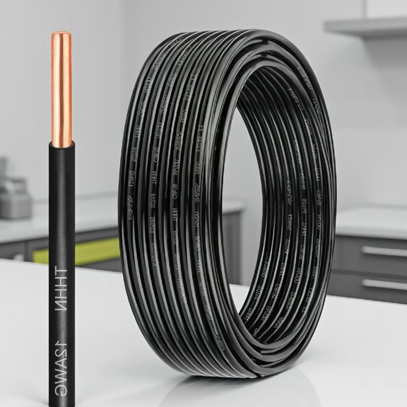 25 FT 12 AWG THHN Wire Solid Copper 600V Building Wire Nylon Electrical Wire, Black