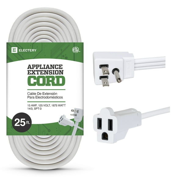 25 FT Air Conditioner and Major Appliance Extension Cord, 14/3 Gauge Heavy Duty SPT-3 15 Amps Cable, ETL Listed - White
