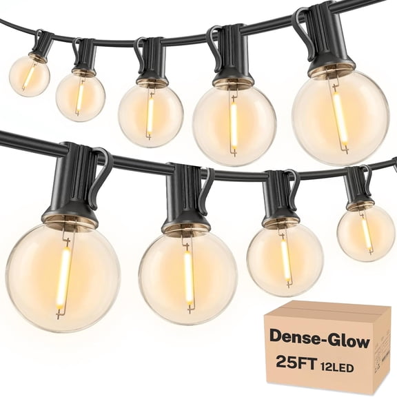 25 FT, Patio Light for outside with 13pcs G40 LED Plastic Bulbs, Shatterproof Waterproof Connectable Hanging Globe Lighting for Porch Cafe Bistro Backyard Balcony Deck Party