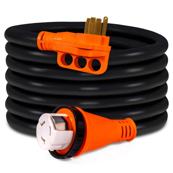 25 Feet 125/250V 50A RV Power Extension Cord [Twist Lock] [NEMA 14-50P/SS2-50R] [6/3+8/1 AWG STW Copper 4 Wires] [LED Indicator] [ETL Listed] [EZ-Grip Handle] For RV Trailer Camper Campsite