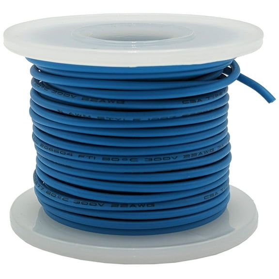 25 Feet Blue 22 Gauge Stranded Hook-Up Wire, Tinned Copper, PVC Insulation (Shade May Vary)