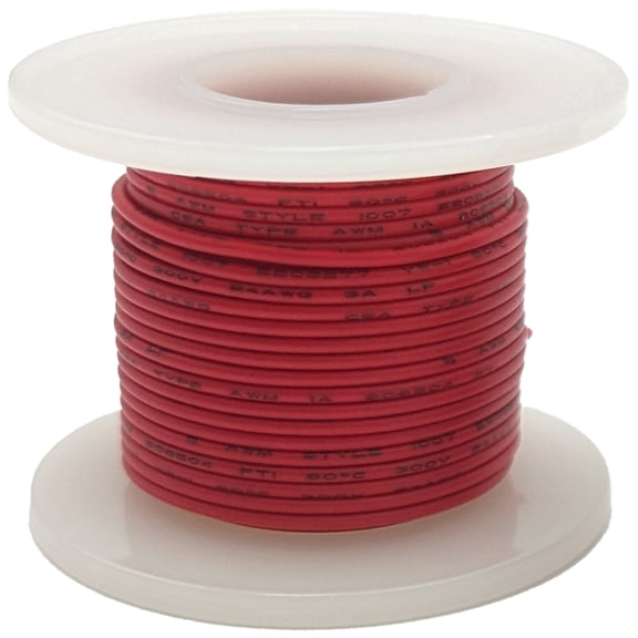 25 Feet Red 24 Gauge Solid Hook-Up Wire, Tinned Copper, PVC Insulation (Shade May Vary)