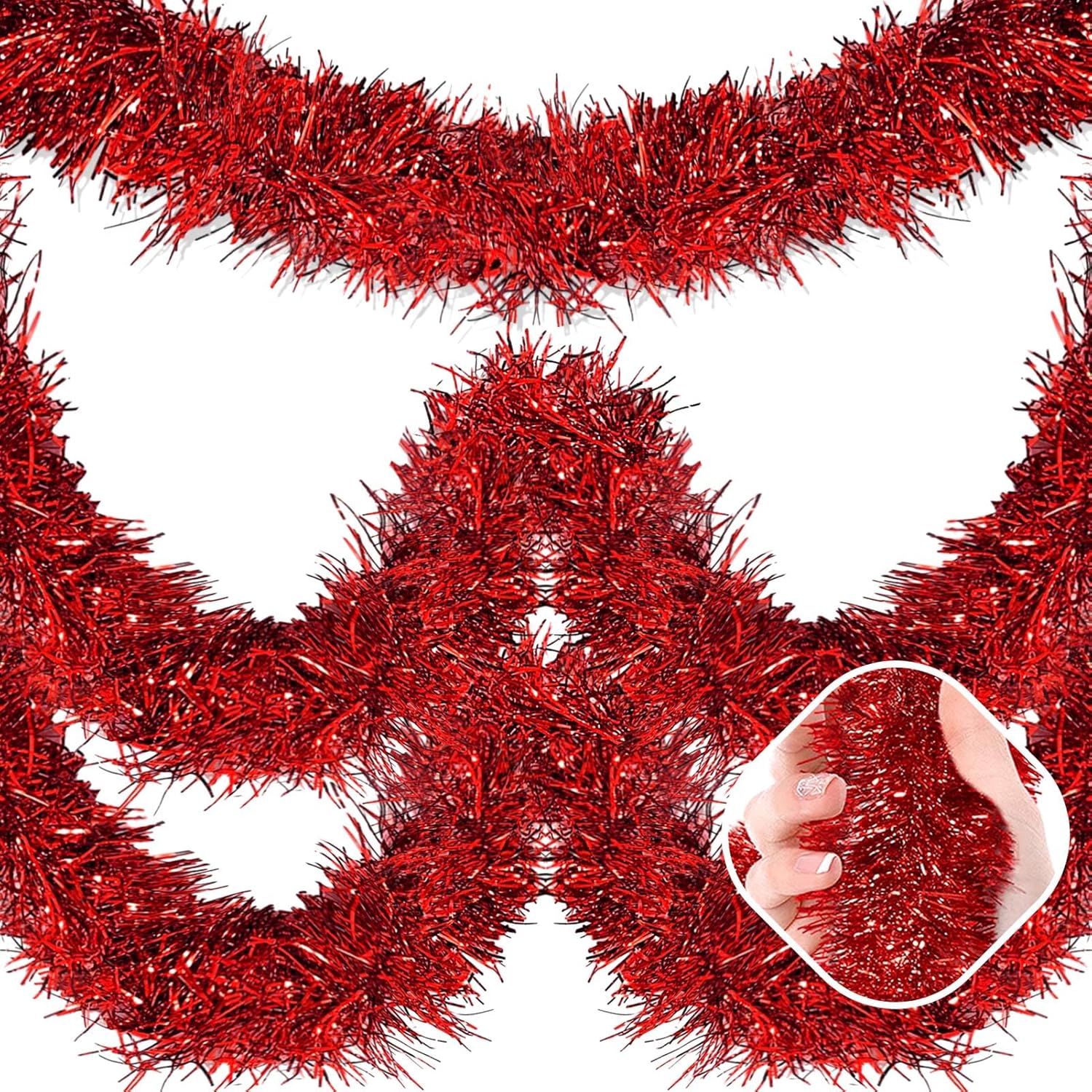 25 Feet Red Christmas Tinsel Garland, Metallic Foil Twist Garland Wall ...