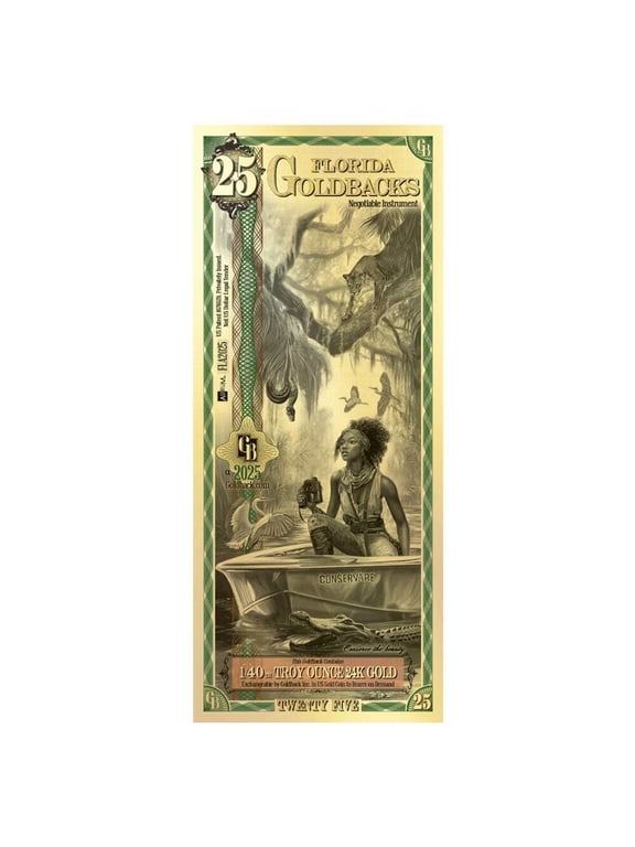 25 Florida Goldback 1/40 oz 24K Gold Foil Aurum Note