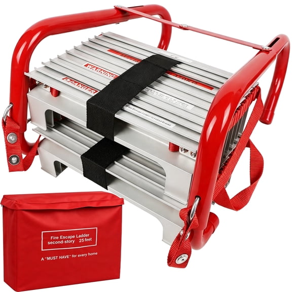 25 Foot 3-Story Fire Escape Ladder, Retractable Window Hooks, Anti-Slip Aluminum Rungs, 1000 lbs Capacity Emergency Safety Ladder with Storage Canvas Bag