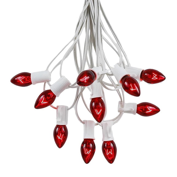 Novelty Lights 25 Foot C7 Twinkle Red Christmas Light Set, Hanging String Lights, White Wire