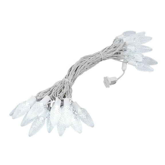 25 Foot C9 LED Outdoor Lighting Christmas Pre-Lamped String Light Set, Pure White, White Wire, 25 Bulbs