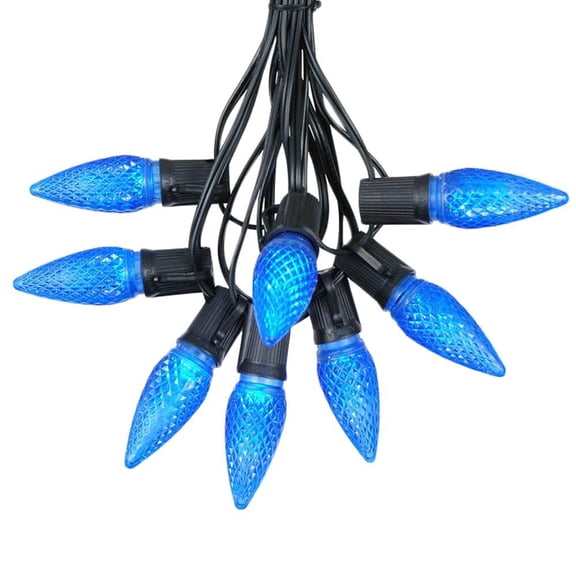25 Foot C9 LED Outdoor Lighting Patio Christmas String Light Set, Blue, Black Wire, 25 Bulbs