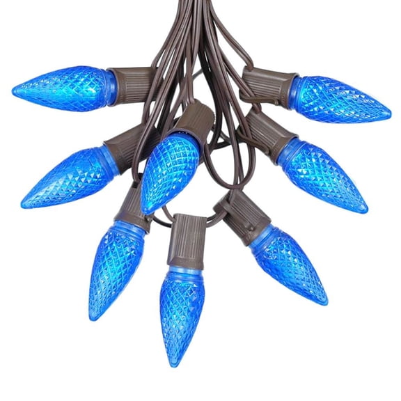 Novelty Lights 25 Foot C9 LED Outdoor Lighting Patio Christmas String Light Set, Blue, Brown Wire, 25 Bulbs