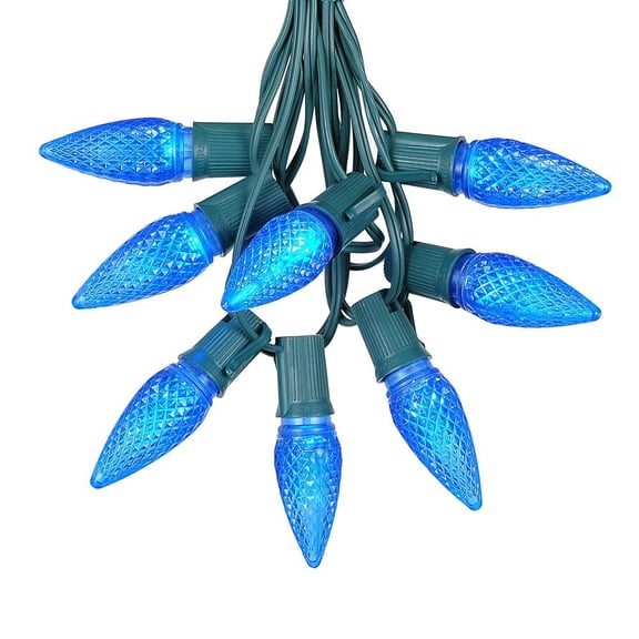 Novelty Lights 25 Foot C9 LED Outdoor Lighting Patio Christmas String Light Set, Blue, Green Wire, 25 Bulbs