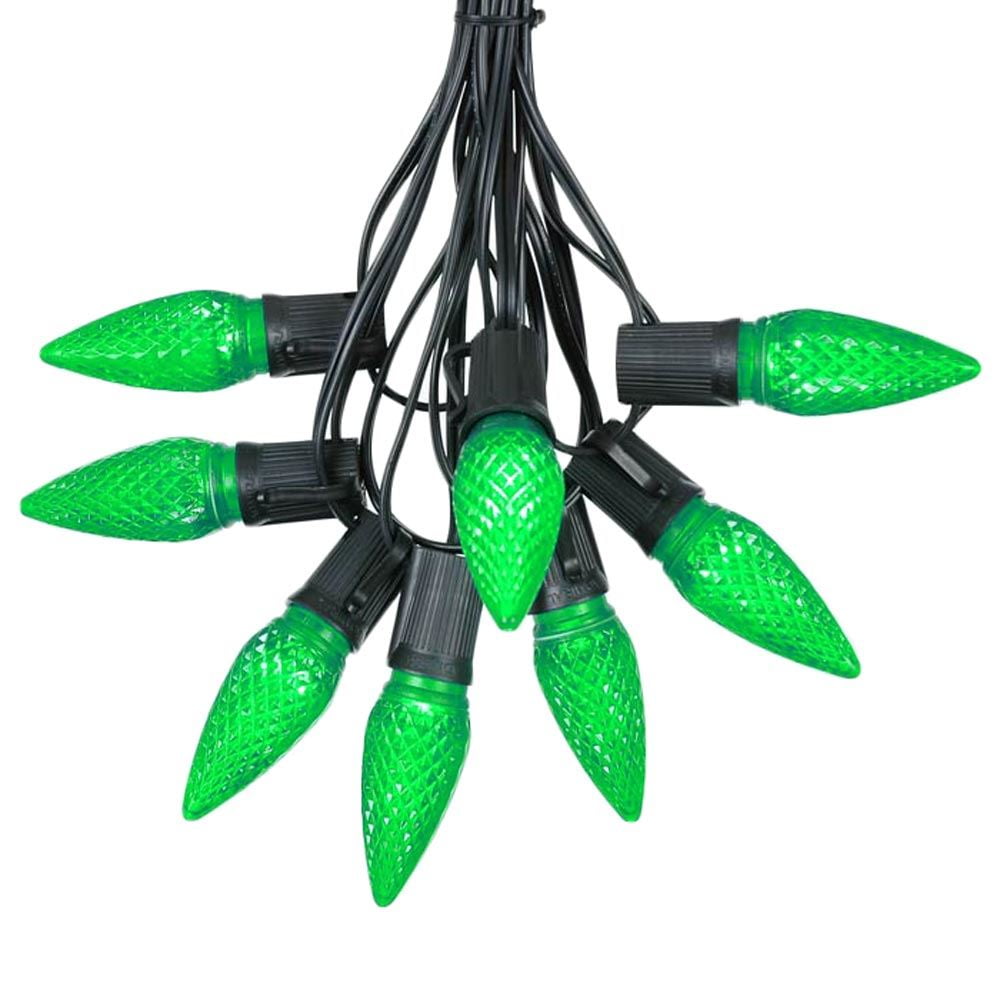 25 Foot C9 LED Outdoor Lighting Patio Christmas String Light Set, Green, Black Wire, 25 Bulbs