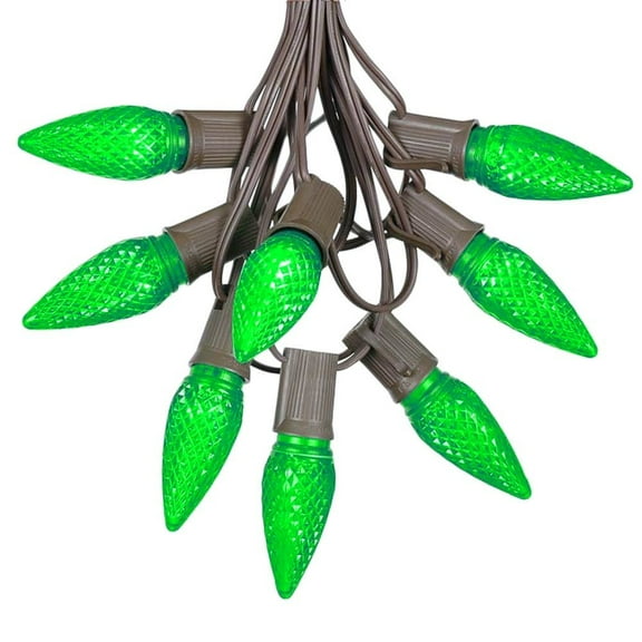 25 Foot C9 LED Outdoor Lighting Patio Christmas String Light Set, Green, Brown Wire, 25 Bulbs