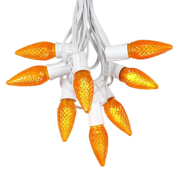 Novelty Lights 25 Foot C9 LED Outdoor Lighting Patio Christmas String Light Set, Orange, White Wire, 25 Bulbs