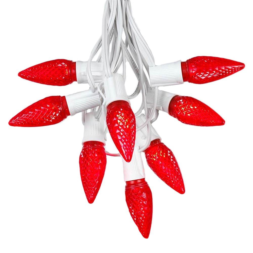 Novelty Lights 25 Foot C9 LED Outdoor Lighting Patio Christmas String Light Set, Red, White Wire, 25 Bulbs