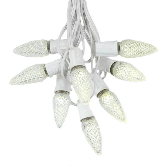 25 Foot C9 LED Outdoor Lighting Patio Christmas String Light Set, Warm White, White Wire, 25 Bulbs